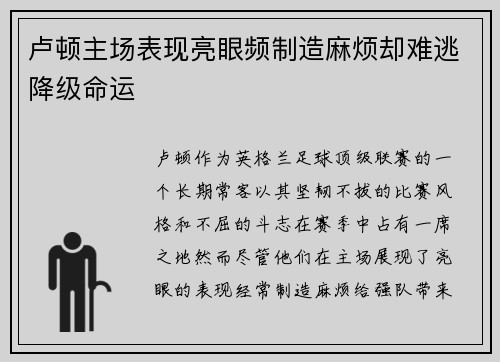 卢顿主场表现亮眼频制造麻烦却难逃降级命运